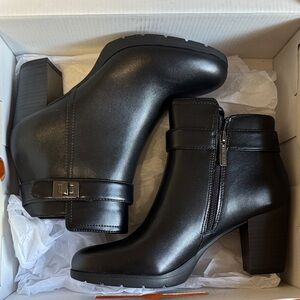 Anne Klein Black Ankle Booties with Buckle Detail